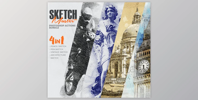 4-in-1 Sketch Master Photoshop Action Bundle By IndWorks (ABR, PAT, ATN)