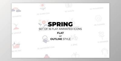 Spring - Set of 16 Animated Icons Flat or Outline style (Videohive 51006483) - AE Project