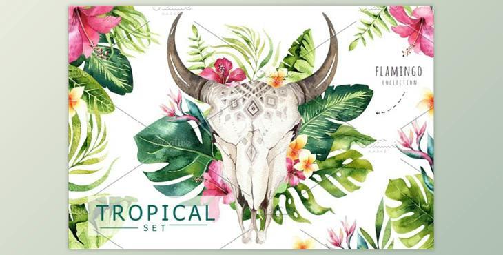 Tropical Boho Skulls and Bouquets By Peace ART (PNG, JPG, PDF)