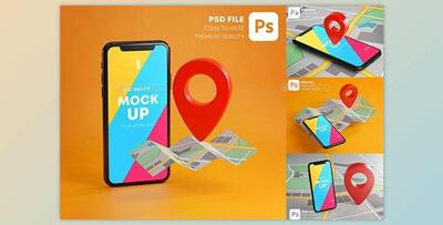 GraphicRiver Smartphone Red GPS Pin Point On Map Mockup Pack