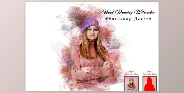 Hand Drawing Watercolor PS Action CreativeMarket - 10360584