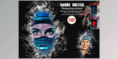 Smoke Sketch Photoshop Action CreativeMarket 5883898 (ATN, ABR, PAT)