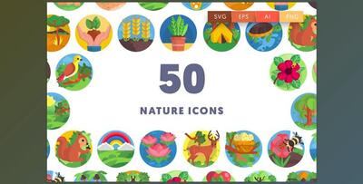 50 Nature Icons - trees, forest, nature scene, cute