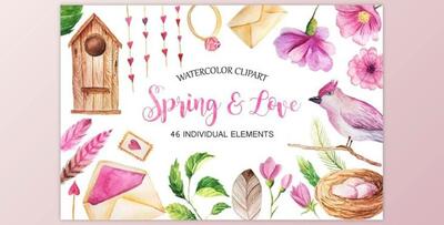 Watercolor Spring & Love Set By LarysaZabrotskaya (PNG)