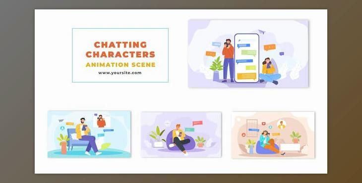 Characters Chatting on Social Media 2D Animation Scene (Videohive 47494579) - AE Project