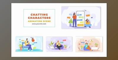 Characters Chatting on Social Media 2D Animation Scene (Videohive 47494579) - AE Project