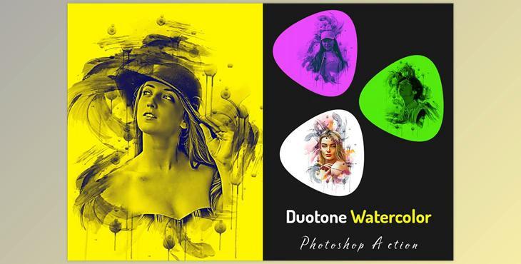 Duotone Watercolor Photoshop Action CreativeMarket - 7187748
