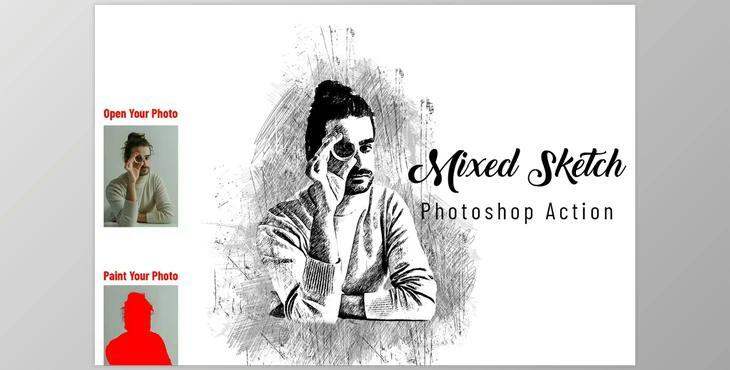 Mixed Sketch Photoshop Action CreativeMarket - 6922478