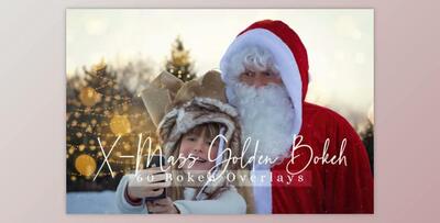60 X-Mass Golden Bokeh Lights Overlays