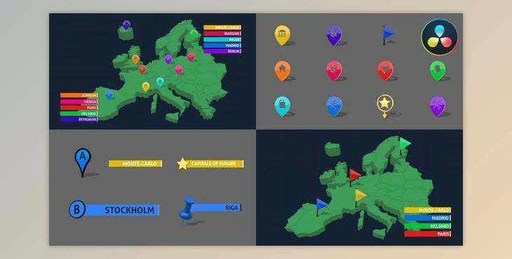 3D Map Markers for DaVinci Resolve (Videohive 46868797)