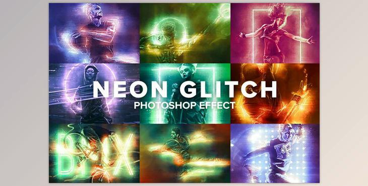CreativeMarket – Neon Glitch Photoshop Effect 5182912
