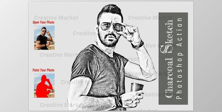 Charcoal Sketch Photoshop Action CreativeMarket - 7053812