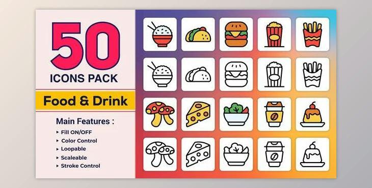 Dual Icons Pack – Food & Drink Icons (Videohive 49882488) - AE Project