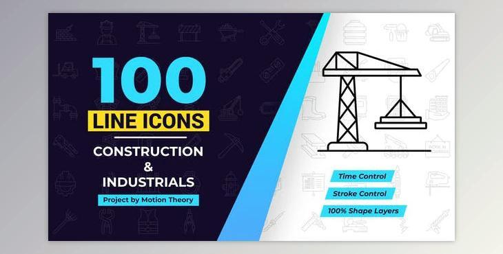 100 Construction Line Icons (Videohive 39648330) - AE Project