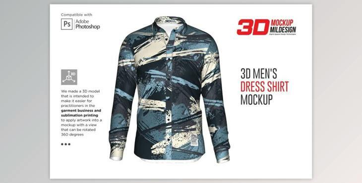 3D Men’s Dress Shirt LS Mockup By Mildstudio (PSD)