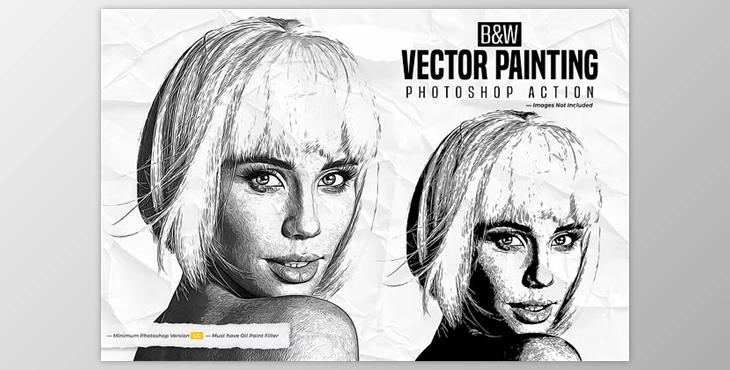 B&W Vector Painting Photoshop Action - 156303669