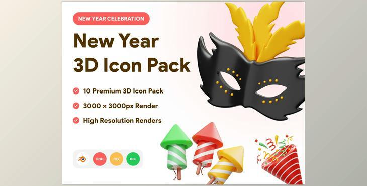 UI8 – New Year Celebration 3D Icon