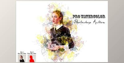 Pro Watercolor Photoshop Action CreativeMarket - 7523466