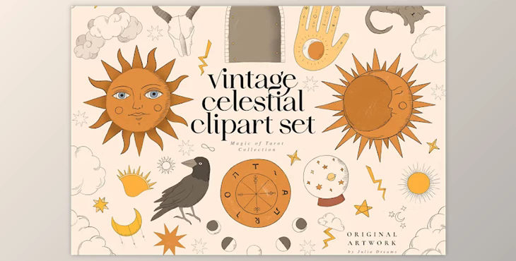 Vintage Celestial Retro Illustrations Tarot QMM8UDG