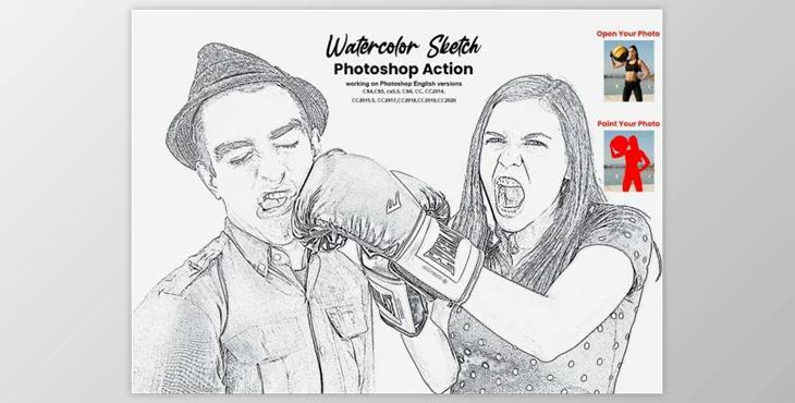 Watercolor Sketch Photoshop Action By Studio Retouch