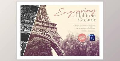 Engrave and Halftone Creator (PSD, JPG, GRD)