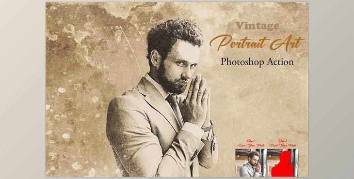 Vintage Portrait Art Photoshop Action CreativeMarket - 12746946