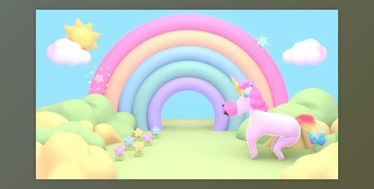 Rainbow Grass Land With Unicorn (Videohive 46810371)