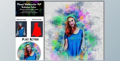 Mixed Watercolor Art PS Action CreativeMarket-5360756 (ATN, PAT, PDF, ABR)
