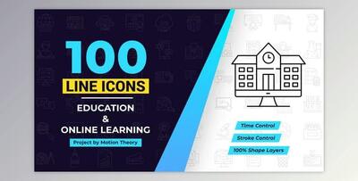 100 Online Learning Line Icons (Videohive 40108201) - AE Project