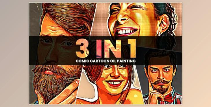 3 in 1 Comic Cartoon Oil Painting By U_Design (ATN)
