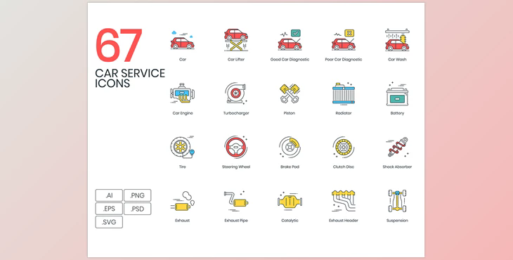 UI8 – 67 Car Service Icons ColorPop Series