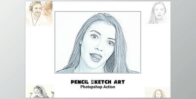 Pencil Sketch Art Photoshop Action CreativeMarket-5129372 (ATN)