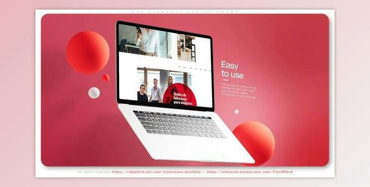 Videohive Red Elements Laptop Mockup Promo 36557182