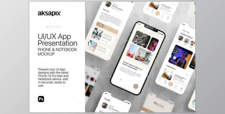 UI/UX App Presentation – Phone & Notebook Mockup GraphicRiver-30439812 (PSD, JPG)