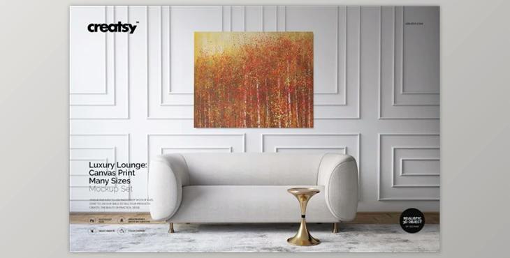 Luxury Lounge Canvas Print Mockup By creatsy5 (psd)