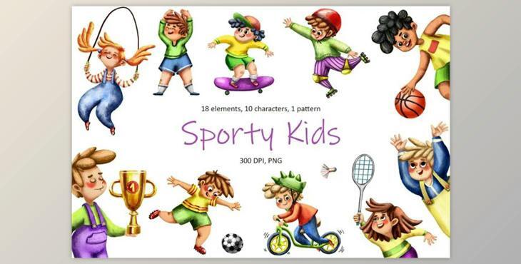 Sporty Kids – Clip Art Set