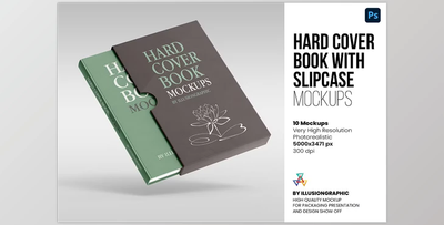 Hard Cover Book with Slipcase Mockup CreativeMarket - 6375247