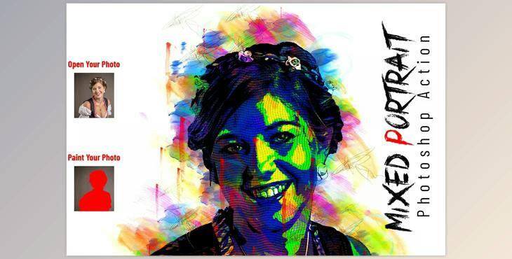 Mixed Portrait Photoshop Action CreativeMarket - 6831995