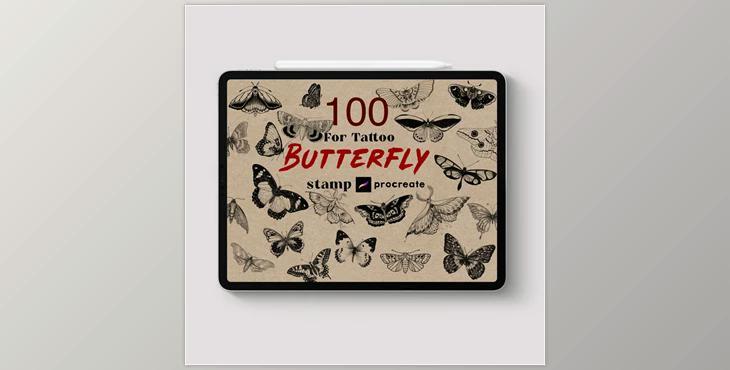 Hand Drawing Butterfly Brush Stamp M7FHPX8