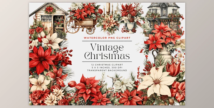 Watercolor Vintage Christmas 74229903