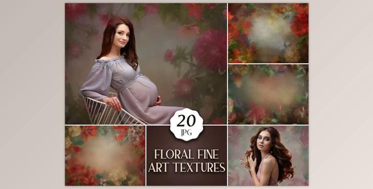 20 Floral Fine Art Textures for Photoshop, Digital Flower Portrait Backdrops for Photo Editing, Painting Backgrounds for Photographers
