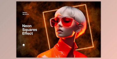 Orange Neon Squares Effect - 92138813