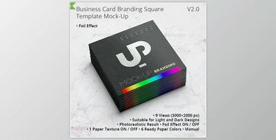 Business Card Branding with Foil effect Square Template Mock-Up V2.0 GraphicRiver-28422485