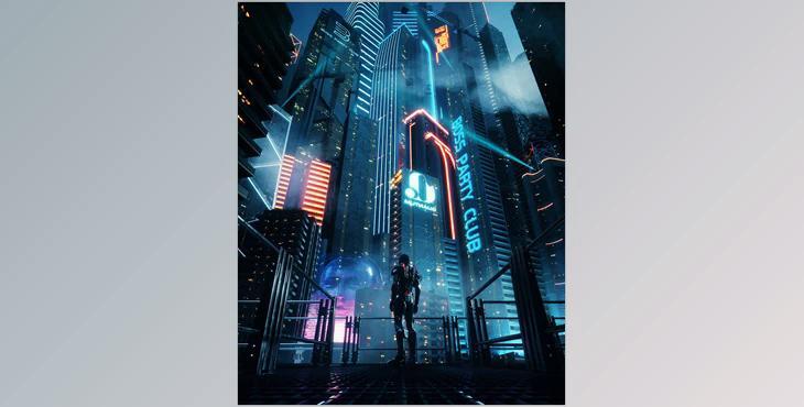 C4D Octane render Cyberpunk city Batman Gotham City CBD Skyscrapers