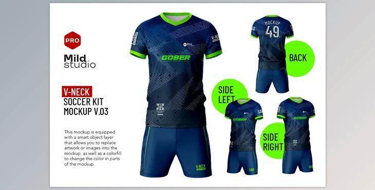 V Neck Soccer kit Mockup CreativeMarket - 7410377