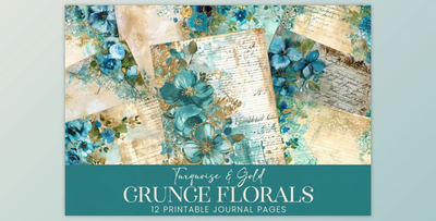 Turquoise Grunge Watercolor Floral Pages 88361096
