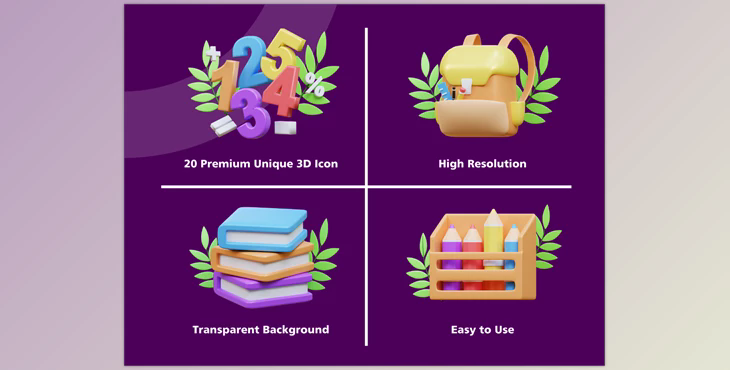 UI8 – 3D Back to School Item icon set