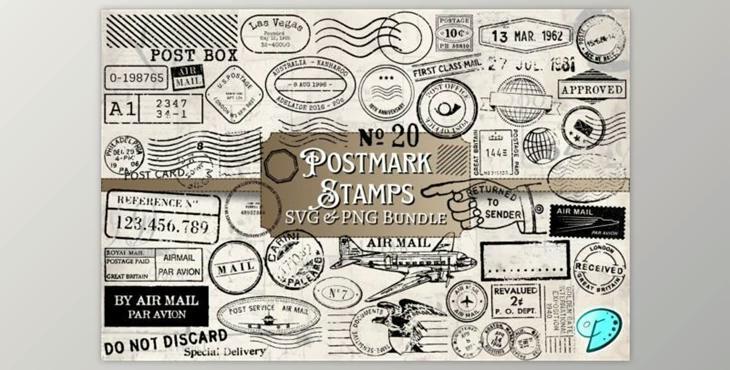 100 Postmark Stamps SVG and PNG Bundle