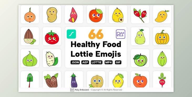 Healthy Food Lottie Emojis (Videohive 47153299) - AE Project