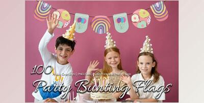 100 Party Bunting Flags Photo Overlays